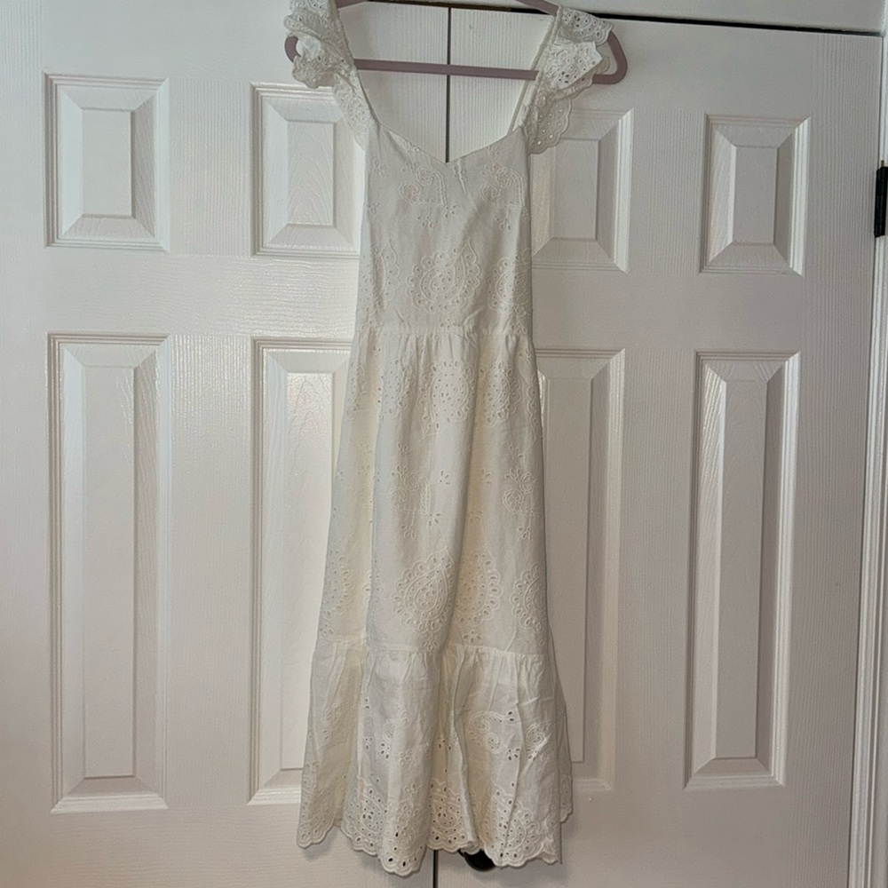 ZARA GIRLS WHITE EYELET CRISCROSS DRESS